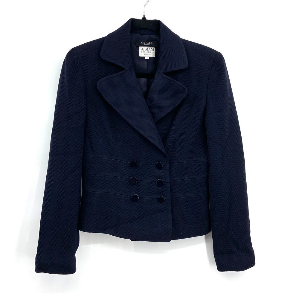 ARMANI Collezioni Richards Greenwich Black Wool Double Breasted Blazer Size 2